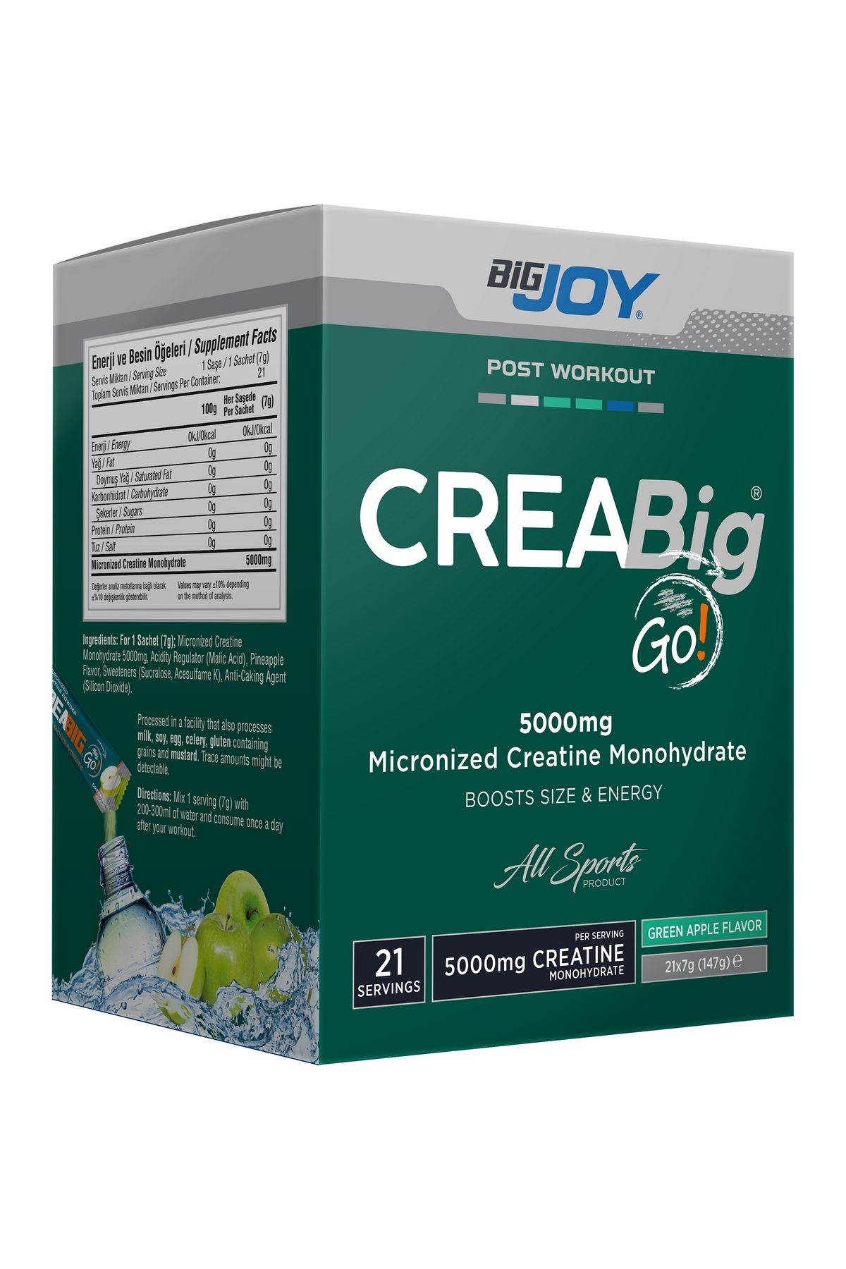 BigJoy Sports CreaBIG Go! Yeşil Elma 7g x 21 Servis