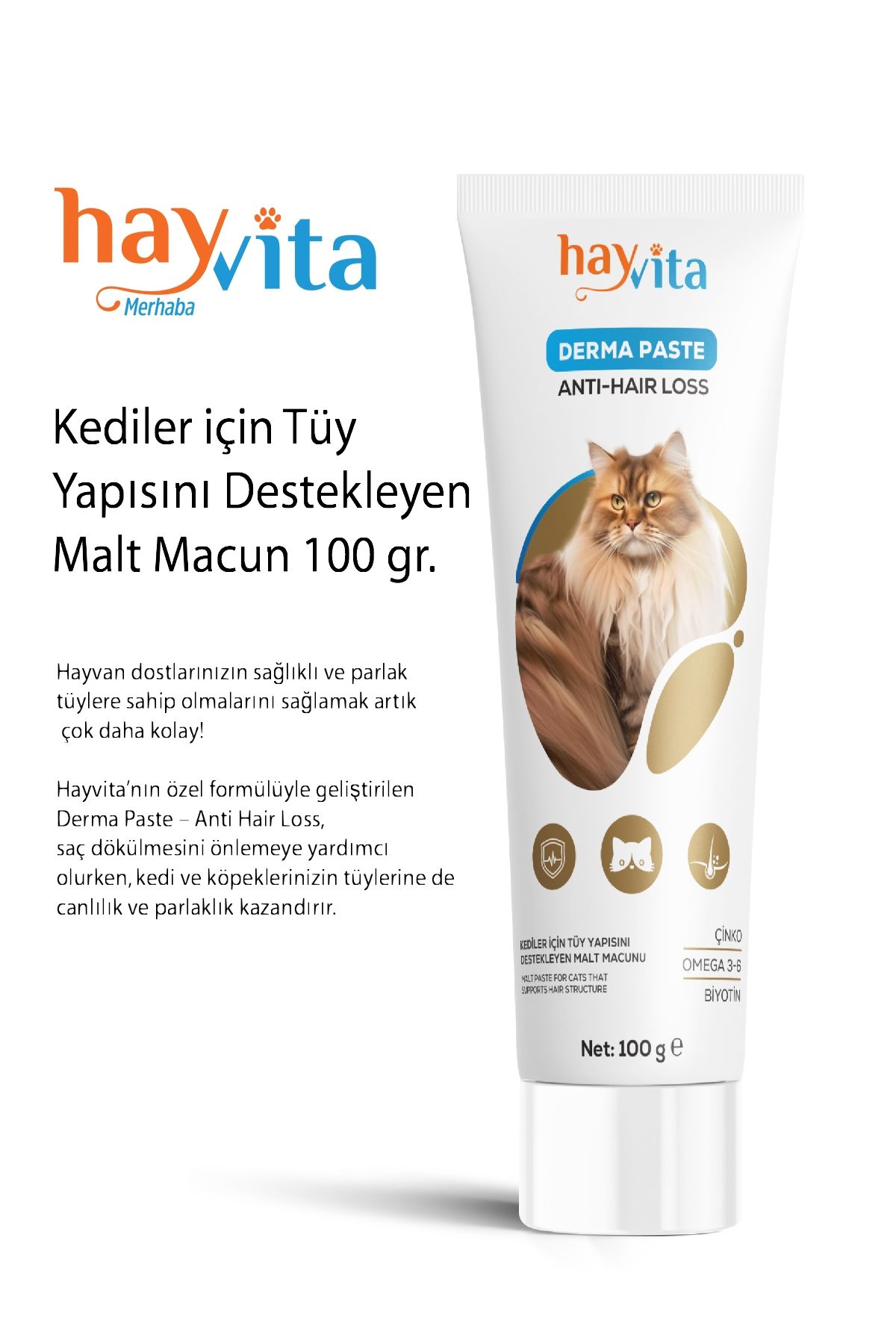 Hayvita Derma Paste Kedi Tüy Yapısını Destekleyen Malt Macun (Fenni Yem) 100g