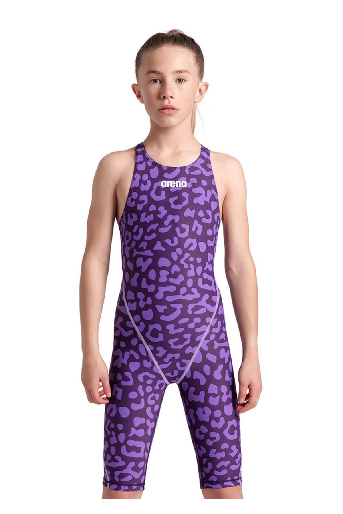 Arena Girls Powerskin ST Next Limited Edition OpenBack Jr Leopard Kız Çocuk Yarış Mayosu 006350877