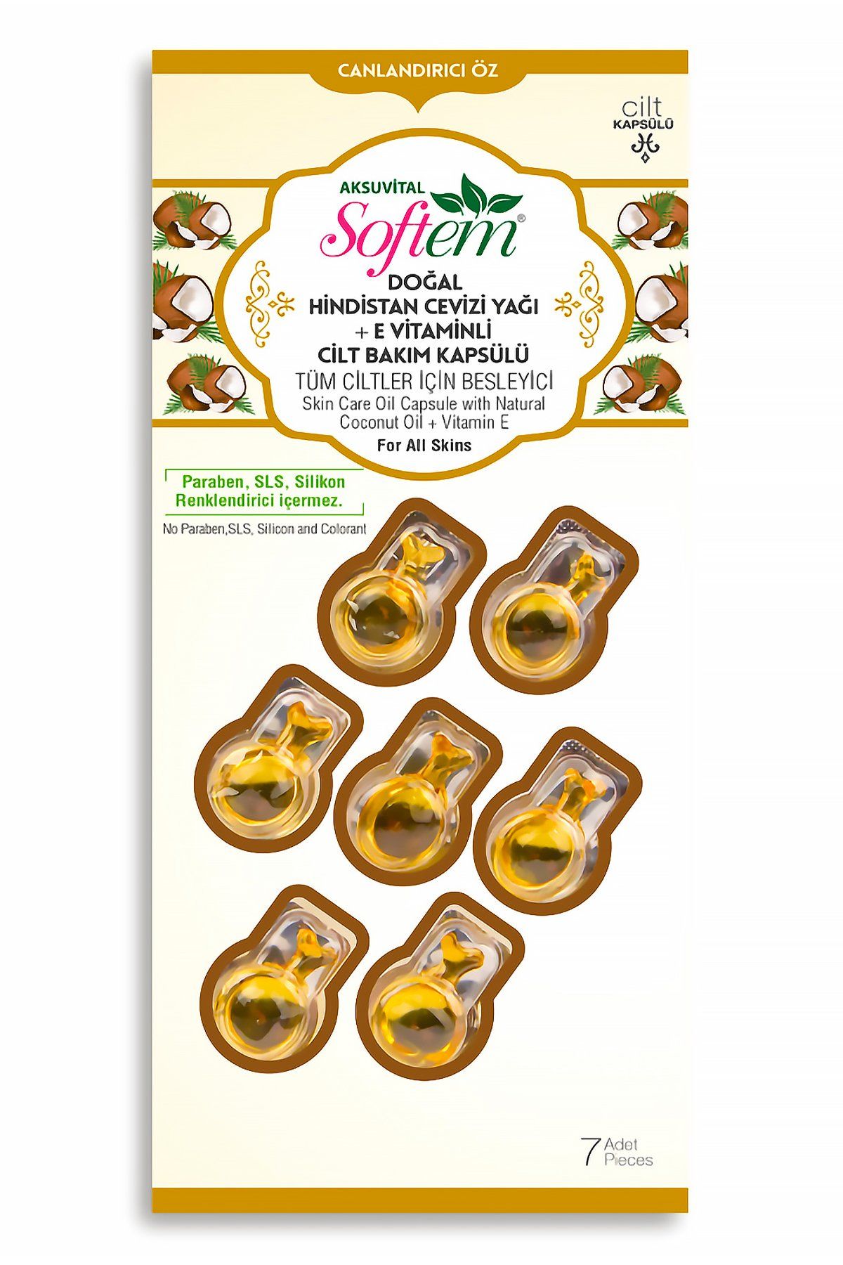 AksuVital Softem Doğal Hindistan Cevizi Yağı + E Vitaminli Cilt Bakım Kapsülü
