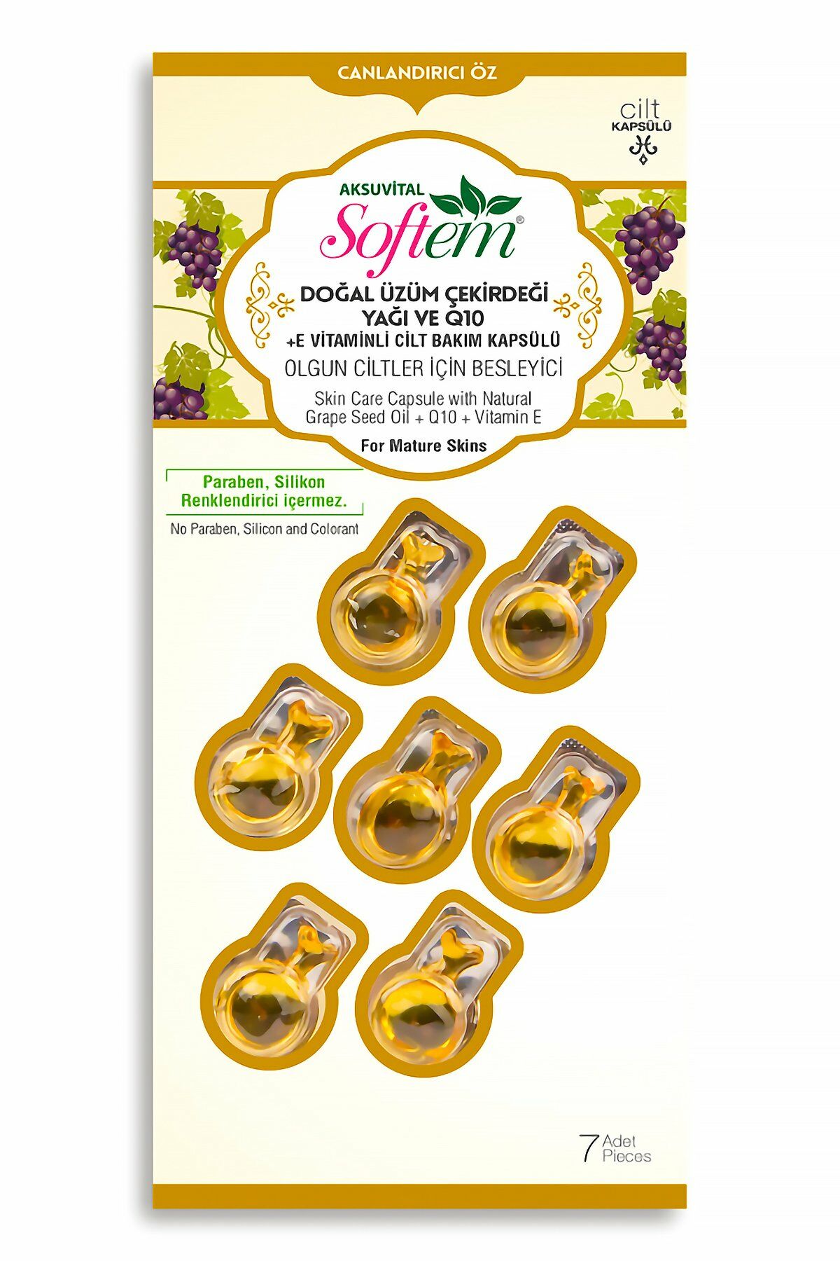 AksuVital Softem Doğal Üzüm Çekirdeği Yağı ve Q10 + E Vitaminli Cilt Bakım Kapsülü