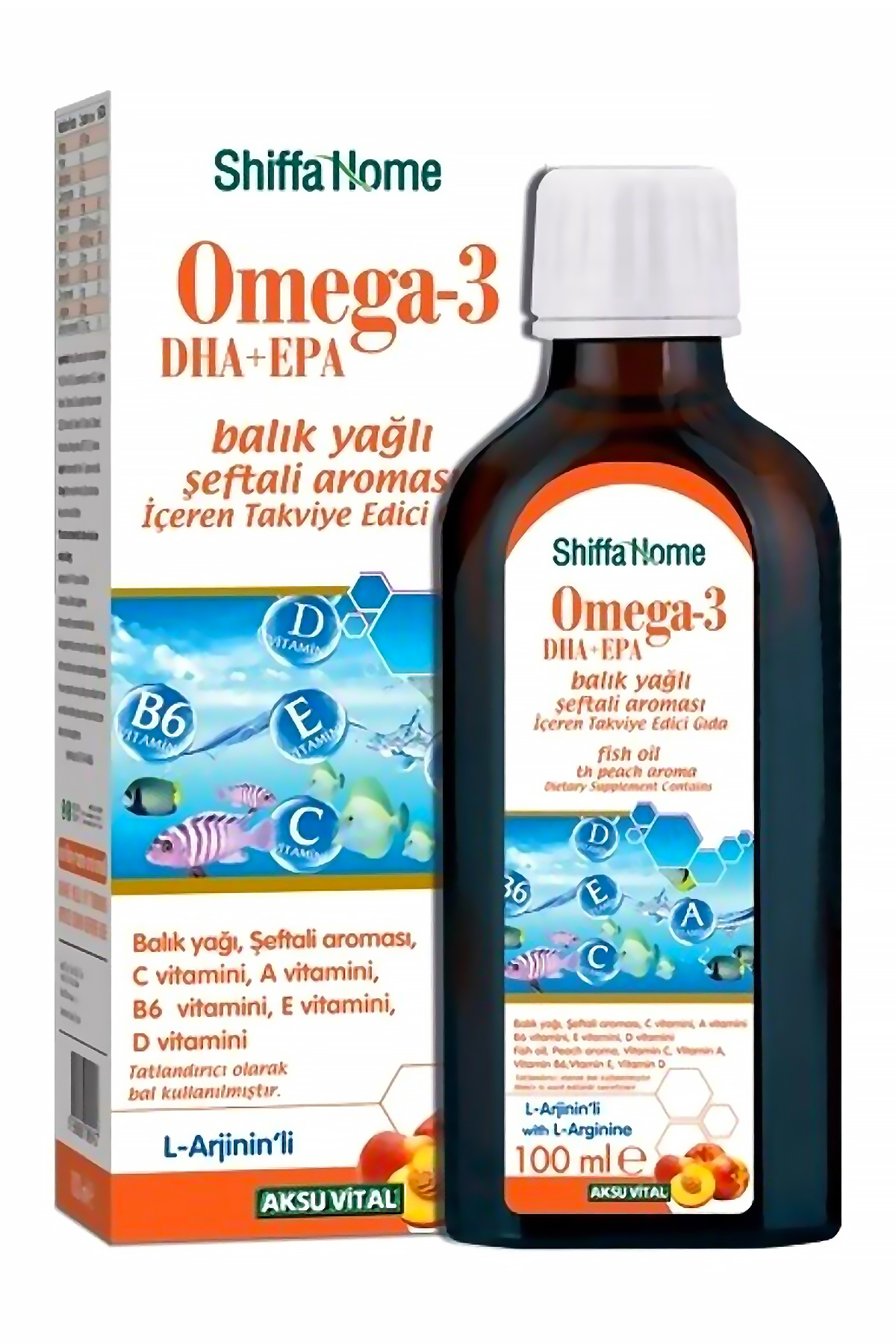 AksuVital Shiffa Home Omega-3 DHA+EPA Balık Yağı Şeftali Aromalı Şurup 100ml