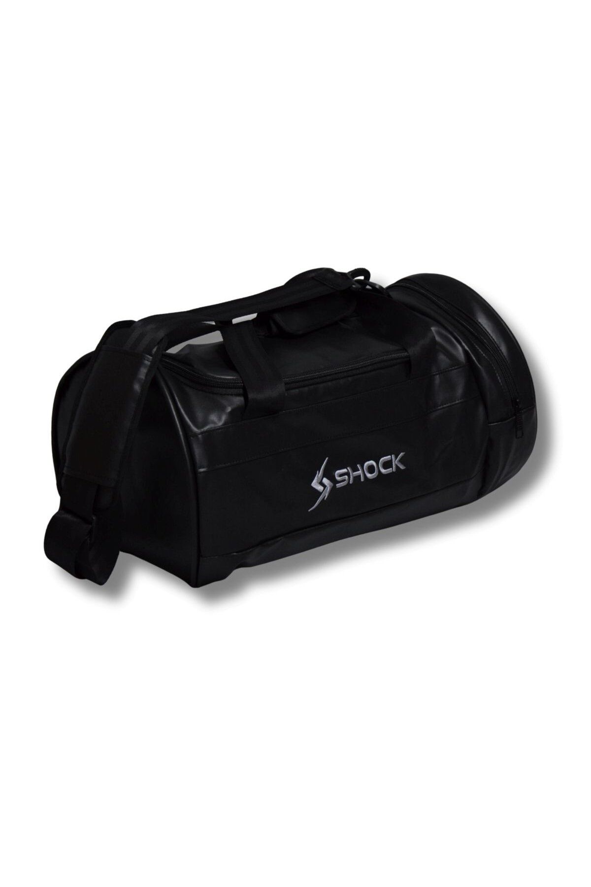 Shock Bag Silindir PU Deri Fitness Spor Çanta Siyah/Beyaz Logo