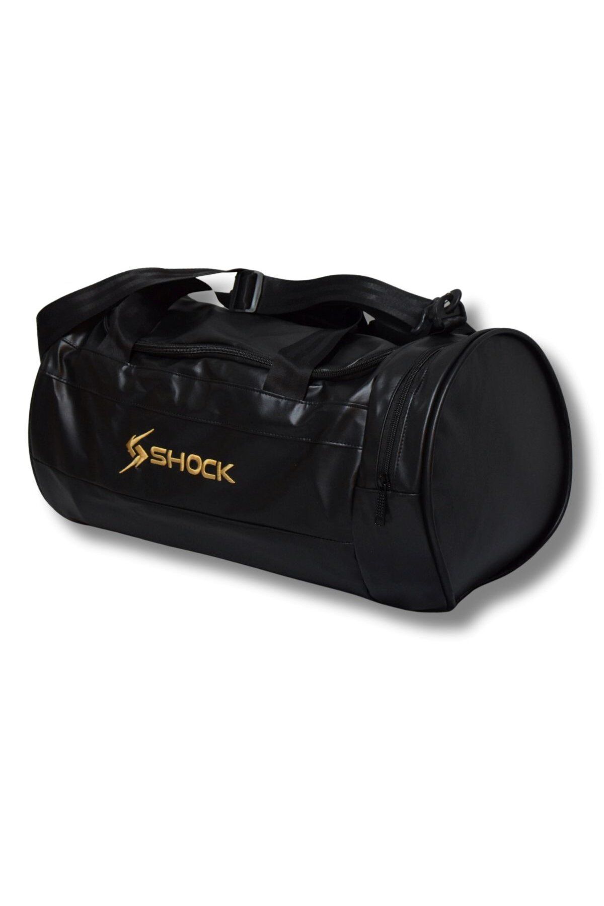 Shock Bag Silindir PU Deri Fitness Spor Çanta Siyah/Altın Logo