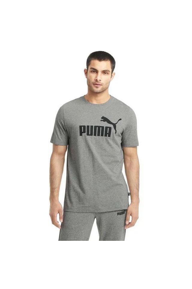Puma ESS Logo Tee Medium Gray Heather T-Shirt Unisex Günlük Tişört Gri 58666603