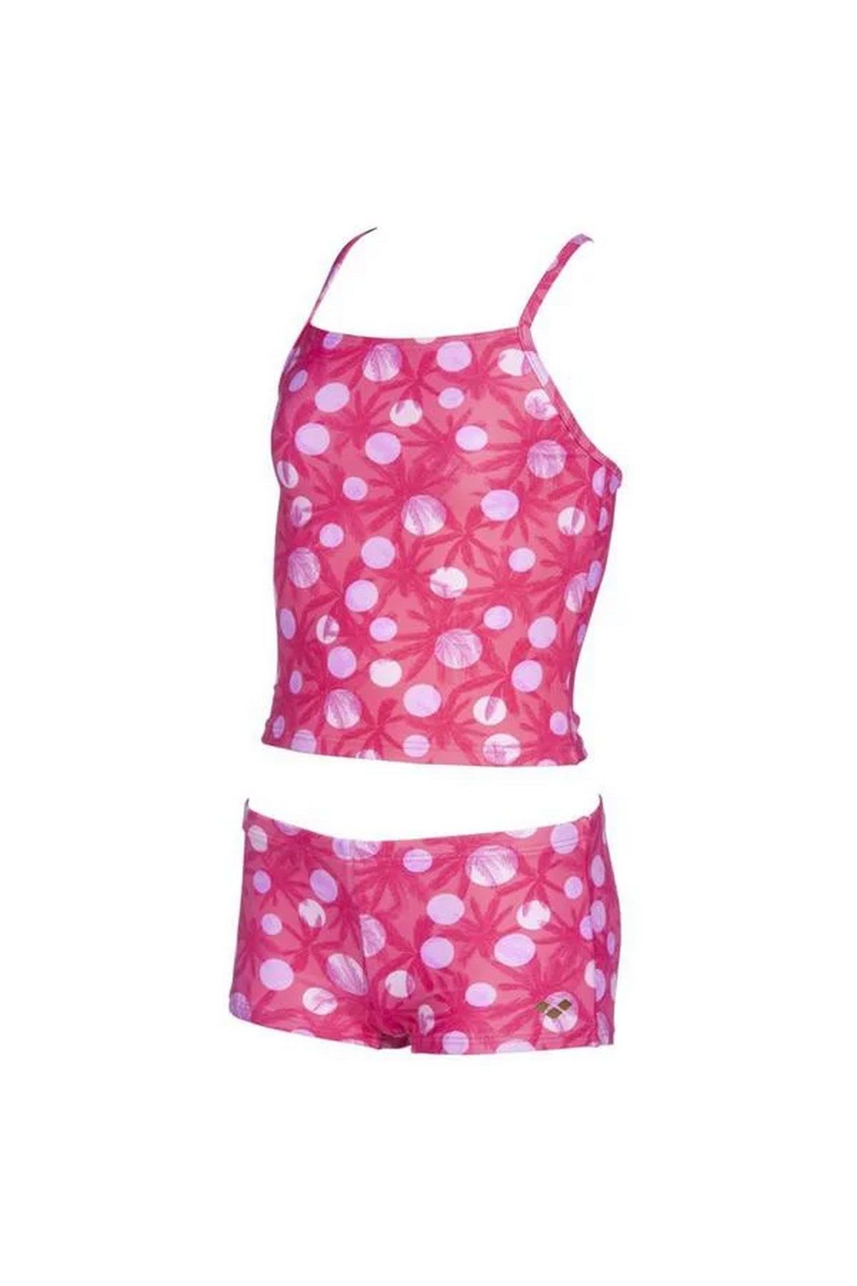 Arena Tropical Summer Jr Tankini Kız Çocuk Çok Renkli Yüzücü Mayosu Pembe Desenli 003085950 12-13