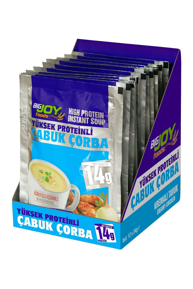 BigJoy Foods Yüksek Proteinli Çorba Kremalı Tavuk 34g x 12 Adet