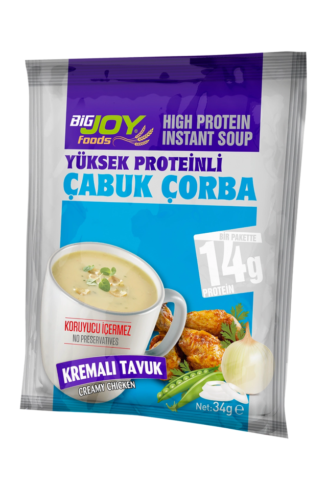 BigJoy Foods Yüksek Proteinli Çorba Kremalı Tavuk 34g x 12 Adet