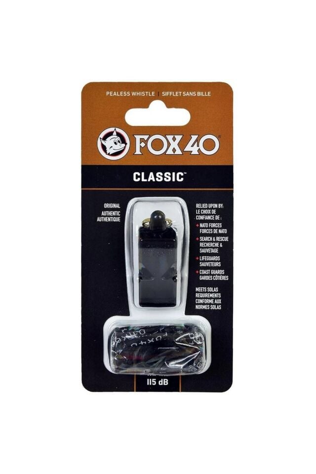 FOX40 9903-0008 Classic Safety Lanyard 115 db İpli Düdük Siyah