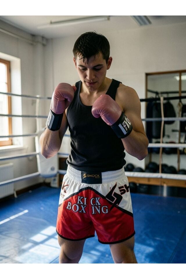 Shock Fight Kick Boks Şort Kırmızı/Beyaz (M)