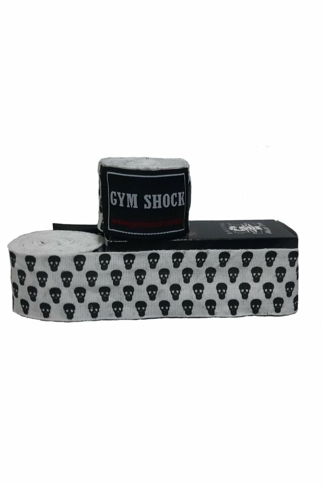 Gym Shock Beyaz Zemin Küçük Kurukafa 5 m Boks Bandajı