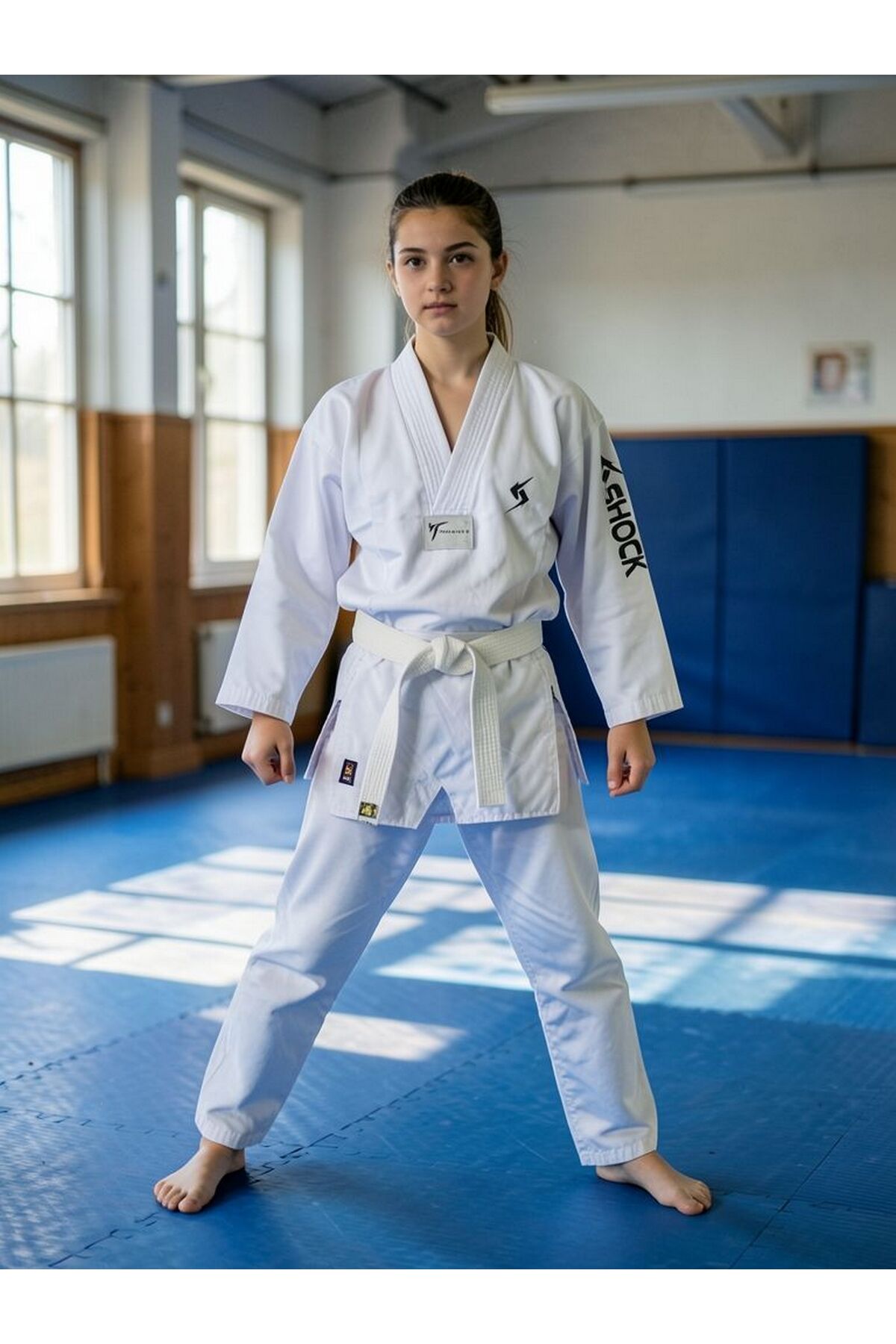 Shock Fight Taekwondo Kıyafeti Fitilli Beyaz Yaka 140