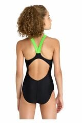 Arena Girls' Swimsuit V Back Graphic Kız Çocuk Yüzücü Mayosu Siyah 005538560 14-15