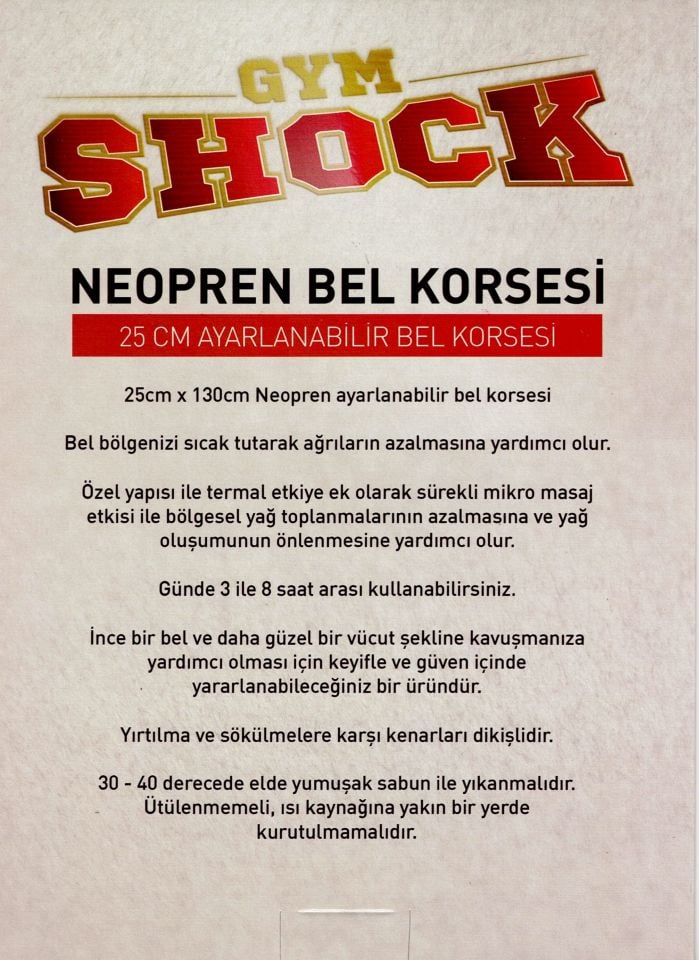 Gym Shock 25x130 cm Neopren Bel Korsesi Siyah