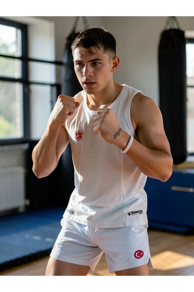 Shock Fight Onaylı KickBoks Sıfır Kollu Tişört Beyaz (M)