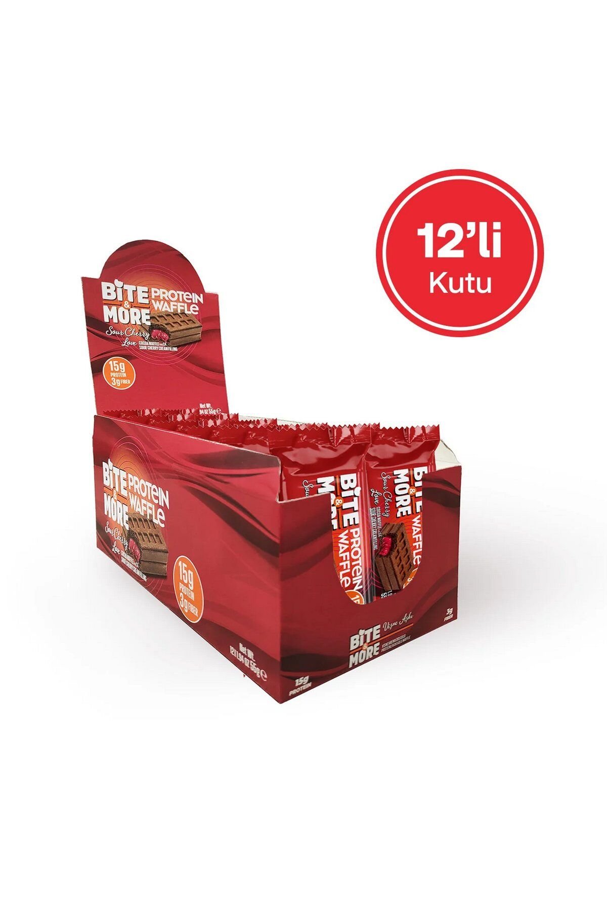 Bite & More Protein Waffle Vişne Aşkı Vişne Aromalı 55gr x 12 Adet