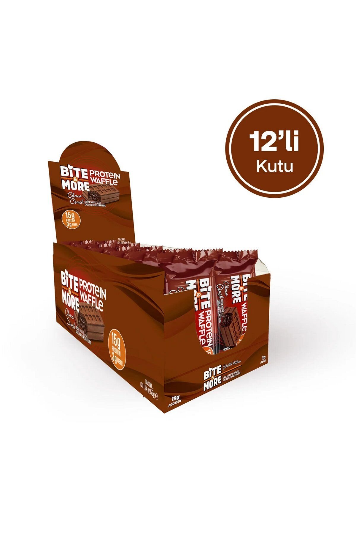 Bite & More Protein Waffle Çikolata Tutkusu Çikolata Aromalı 55gr x 12 Adet