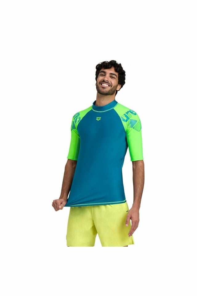 Arena Men's Rash Vest S/S Graphic Erkek Güneş Korumalı Tişört M Beden Turkuaz 006292660