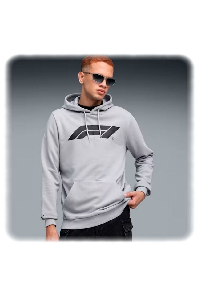 Puma F1 ESS Logo Hoodie Motorsport Erkek Spor Sweatshirt Gri 62585315