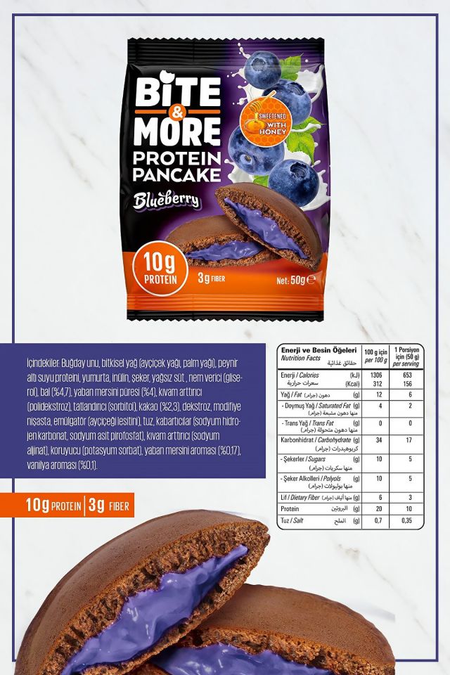 Bite & More Protein Pancake Blueberry 50g x 12 Adet