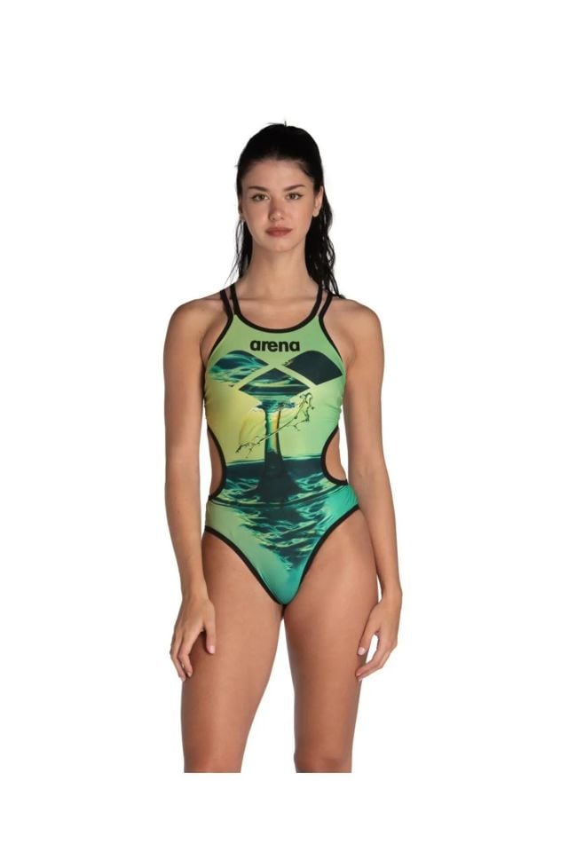 Arena Women's Arena One Double Cross Back Bayan Yüzücü Mayo Soft Yeşil 006780550