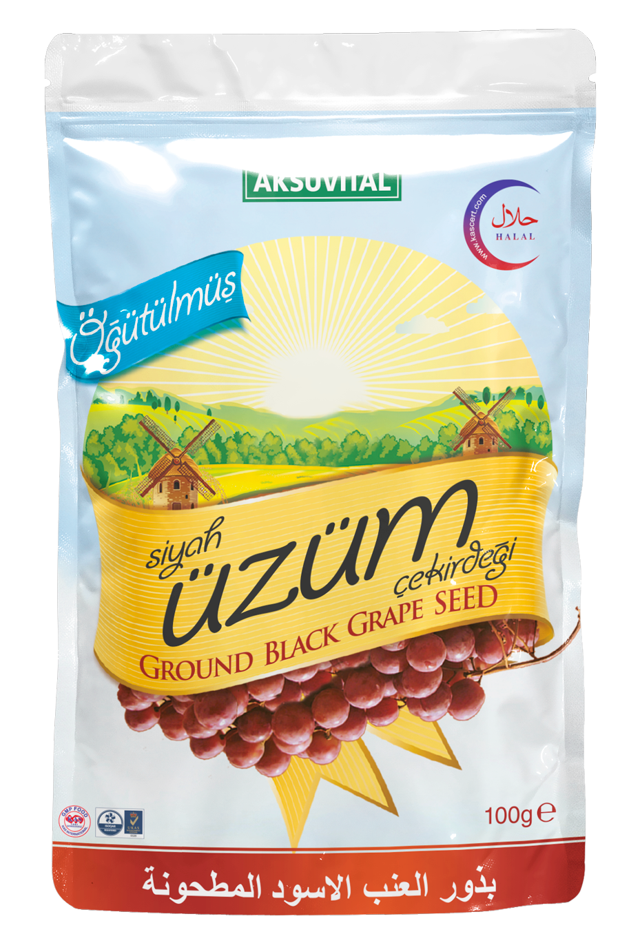 AksuVital Öğütülmüş Siyah Üzüm Çekirdeği Tozu Doypack 100g