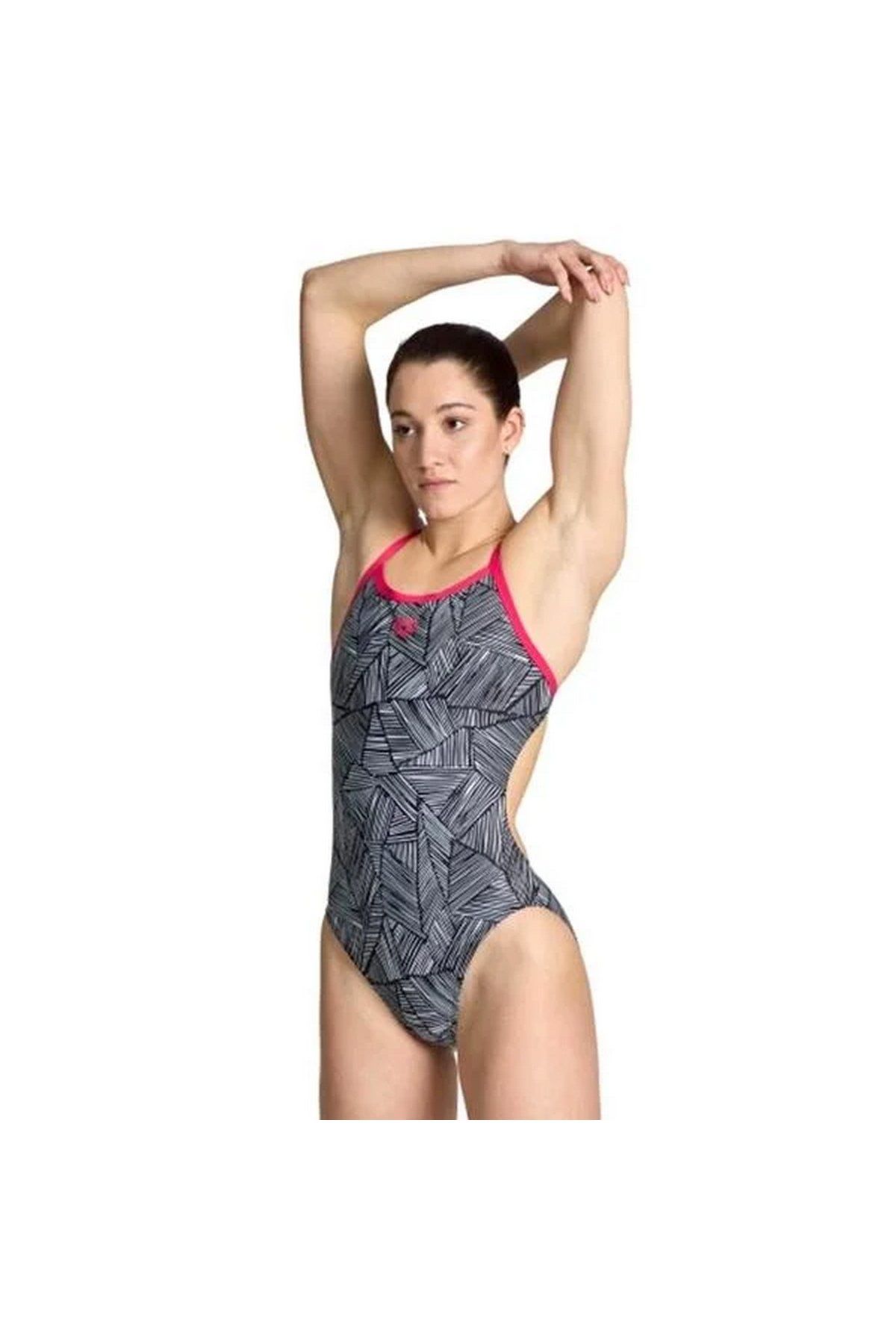 Arena Women's Arena Overview Swimsuit Challenge Bayan Yüzücü Mayo Siyah/Pembe 006636915 34