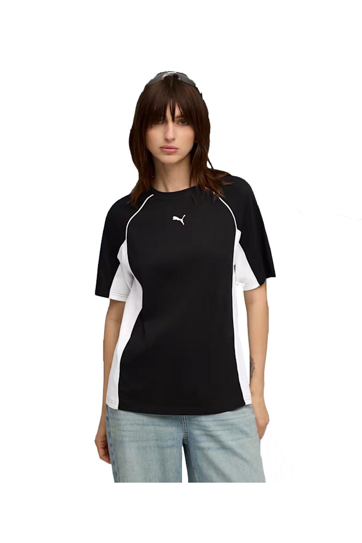 Puma Sportstyle Core Relaxed Tee Bayan Kısa Kol Spor Tişört Siyah/Beyaz 68811901 L