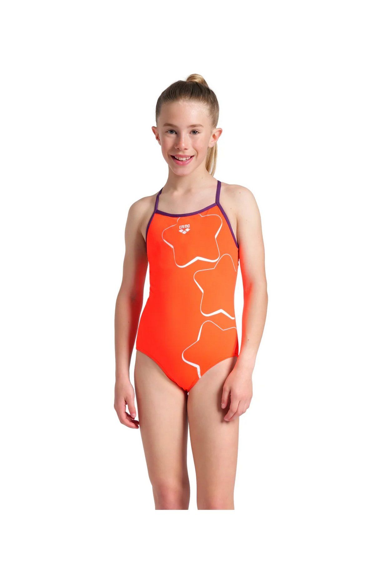 Arena Girl's Star Graphic Swimsuit Lightdrop Back Kız Çocuk Yüzücü Mayo Kırmızı 008369909 8-9