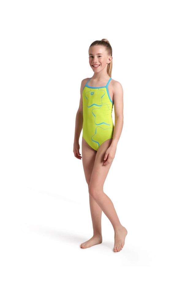 Arena Girl's Star Graphic Swimsuit Lightdrop Back Kız Çocuk Yüzücü Mayo Yeşil 008369608