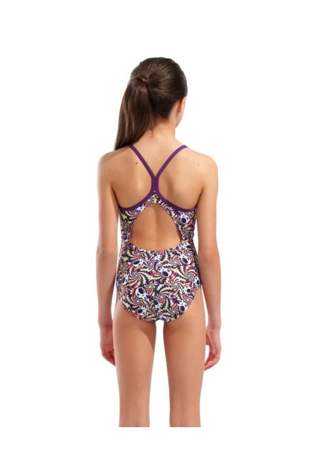 Arena Girl's Fun Skulls Swimsuit Lightdrop Back Kız Çocuk Yüzücü Mayo Mor/Desenli 010284590