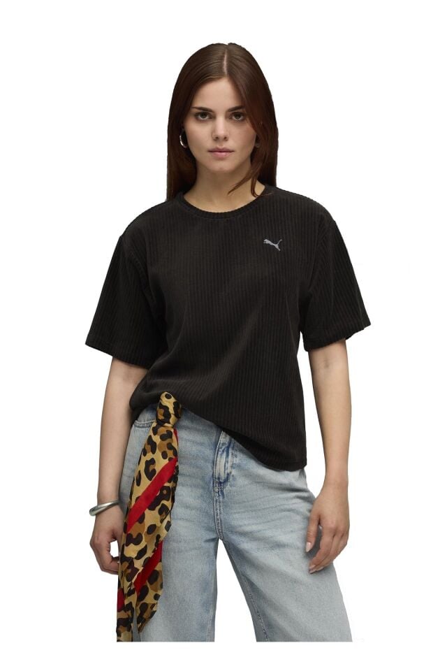Puma Ess Elevated Velour Tee Bayan Günlük Kısa Kol Tişört Siyah 68810601