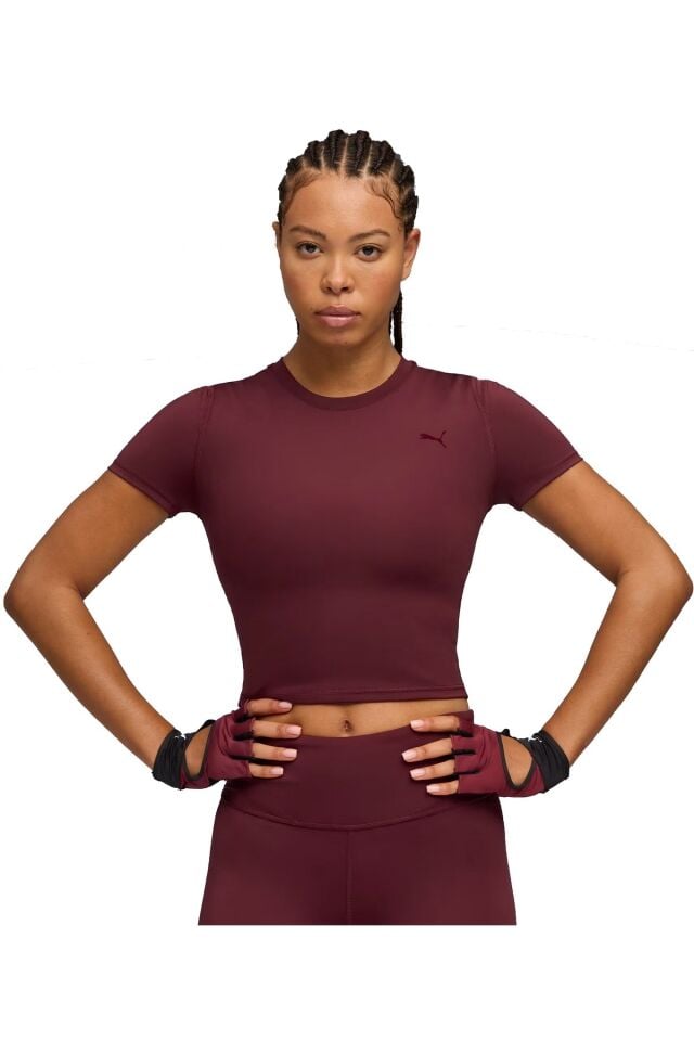 Puma W Shape Baby Tee Bayan Spor Antrenman Tişört Bordo 52747296