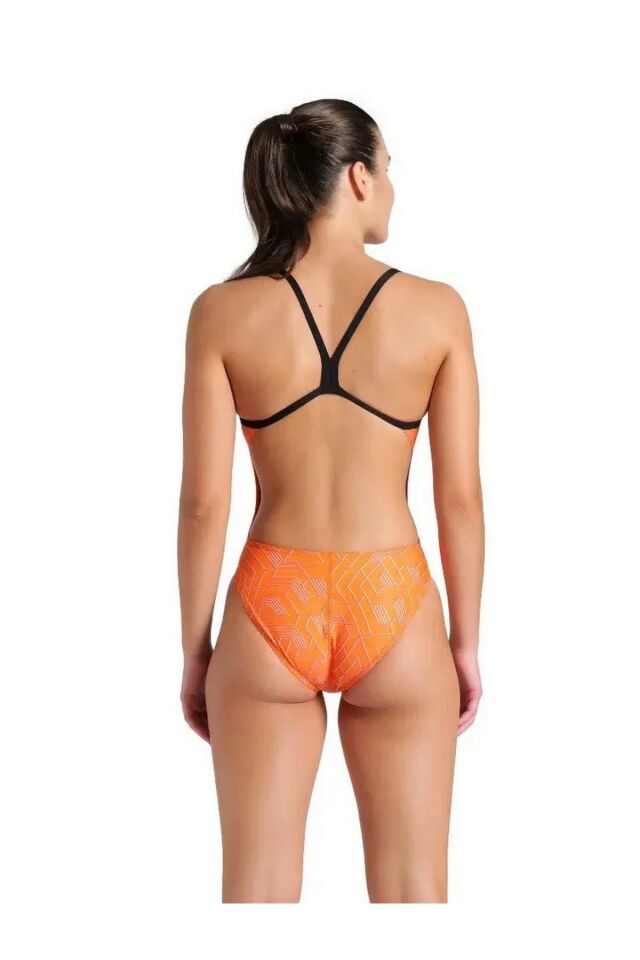Arena Women's Escape Swimsuit Challenge Back Bayan Yüzücü Mayo Turuncu/Desenli 007739300