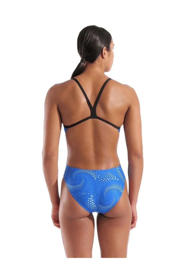 Arena Women's Fireflow Swimsuit Challenge Back Bayan Yüzücü Mayosu Mavi/Desenli 010154200