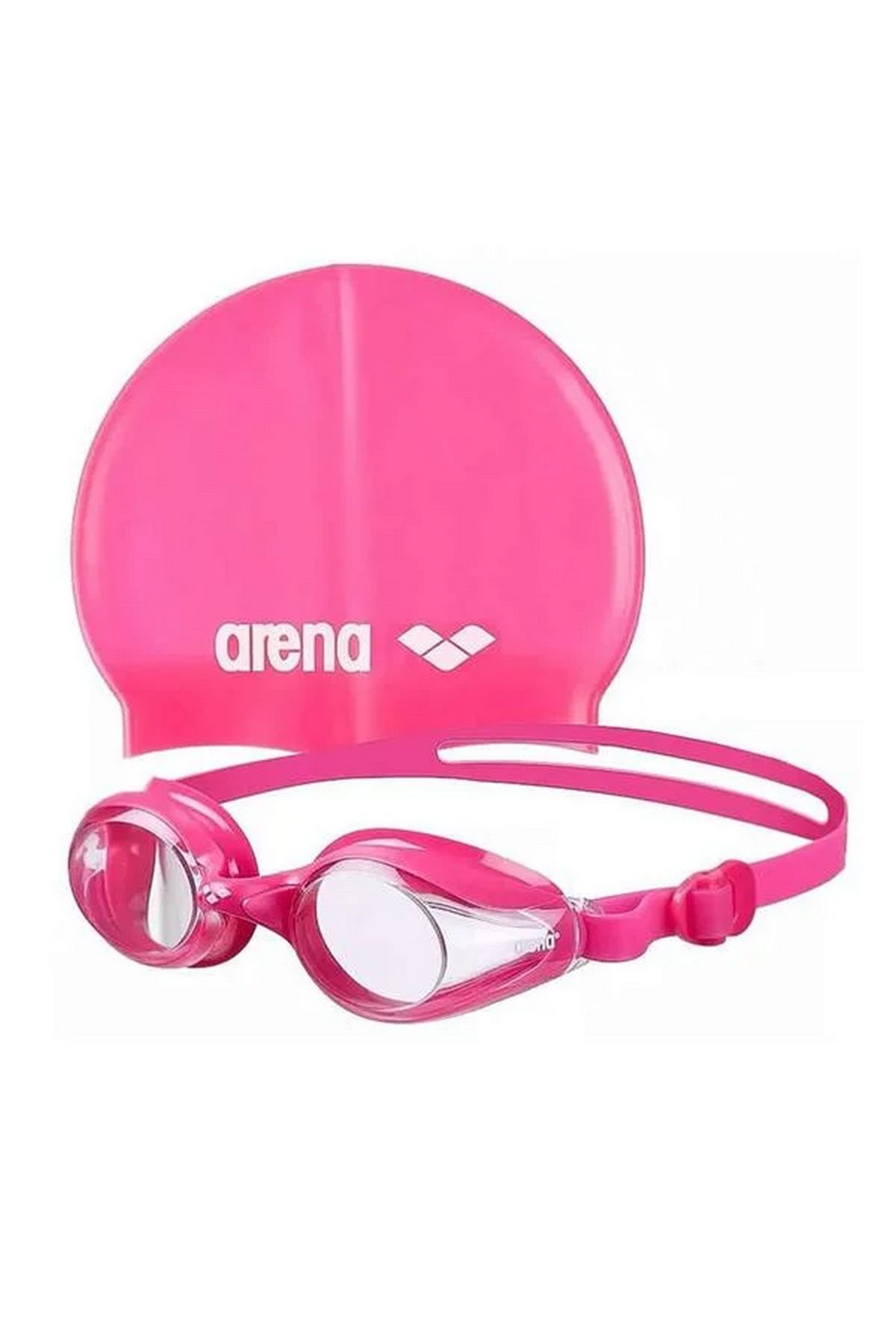 Arena Pool Jr Set Fuchsia-Clear Fuchsia-White Çocuk Bone + Gözlük Seti Fuşya 9242392