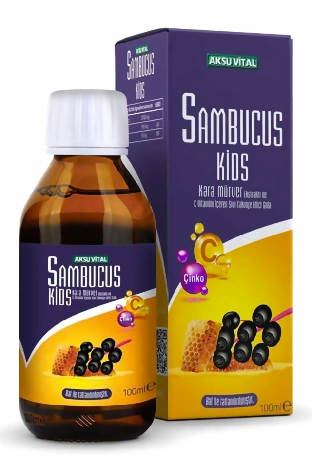 AksuVital Sambucus Kids Karamürver Ekstraktı ve C Vitamini Şurubu 100ml