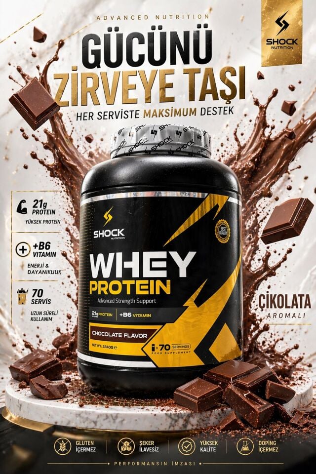 Shock Nutrition Whey Protein Çikolata Aromalı 2240g 70 Servis
