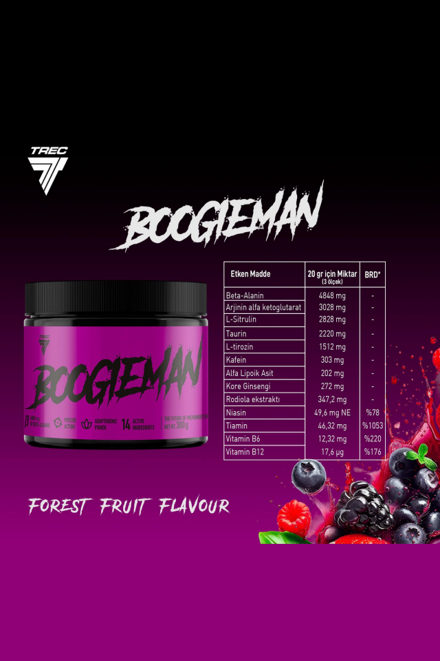 Trec Boogieman Pre-Workout Orman Meyveli 300g 60 Servis