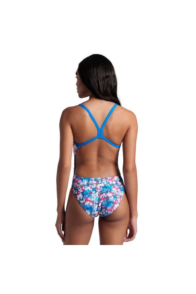 Arena Womens Multi Camo Challenge Back Swimsuit Bayan Yüzücü Mayo Mavi 007222810