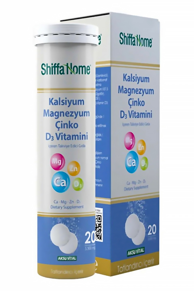 AksuVital Shiffa Home Kalsiyum Magnezyum Çinko D3 Vitaminli Efervesan 3500mg 20 Tablet