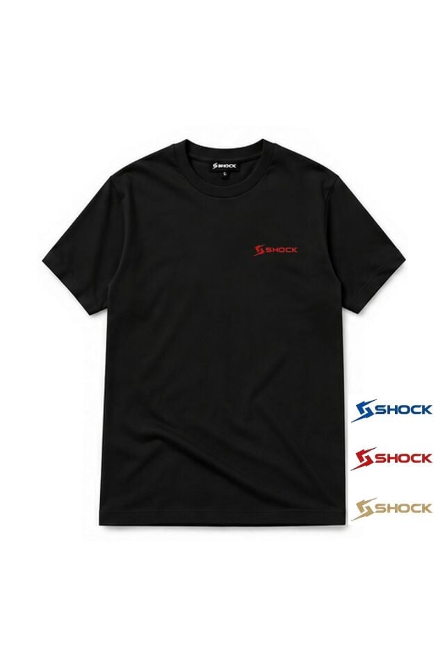 Shock Sportswear Bisiklet Yaka Günlük Spor Tişört Siyah Beden (L) Kırmızı Logo