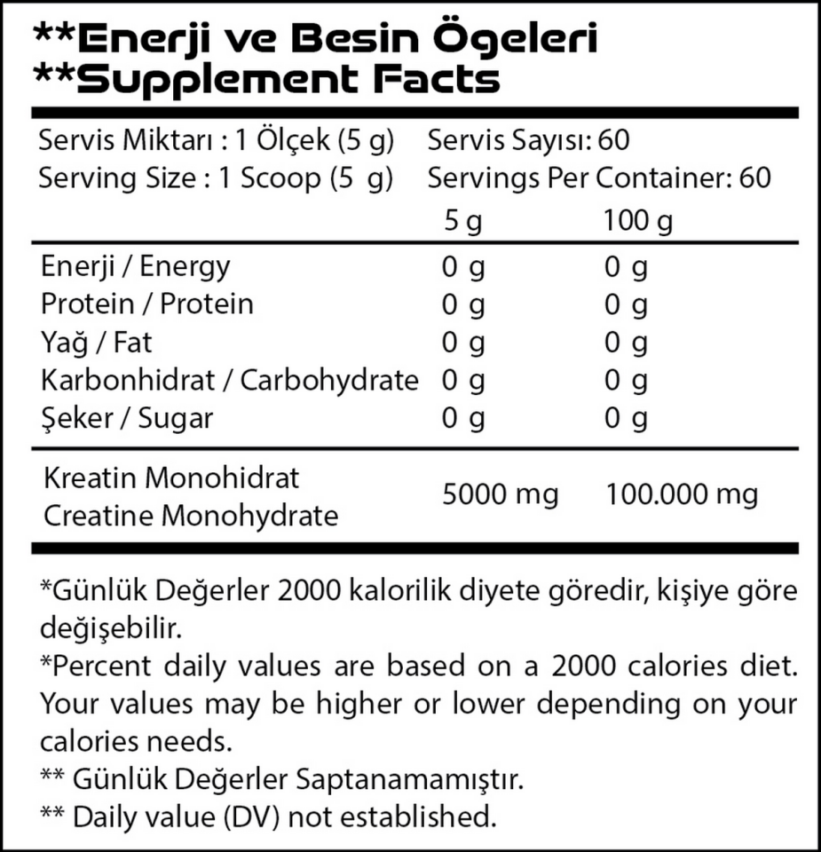 Shock Nutrition Creatine Monohydrate Aromasız 300g 60 Servis