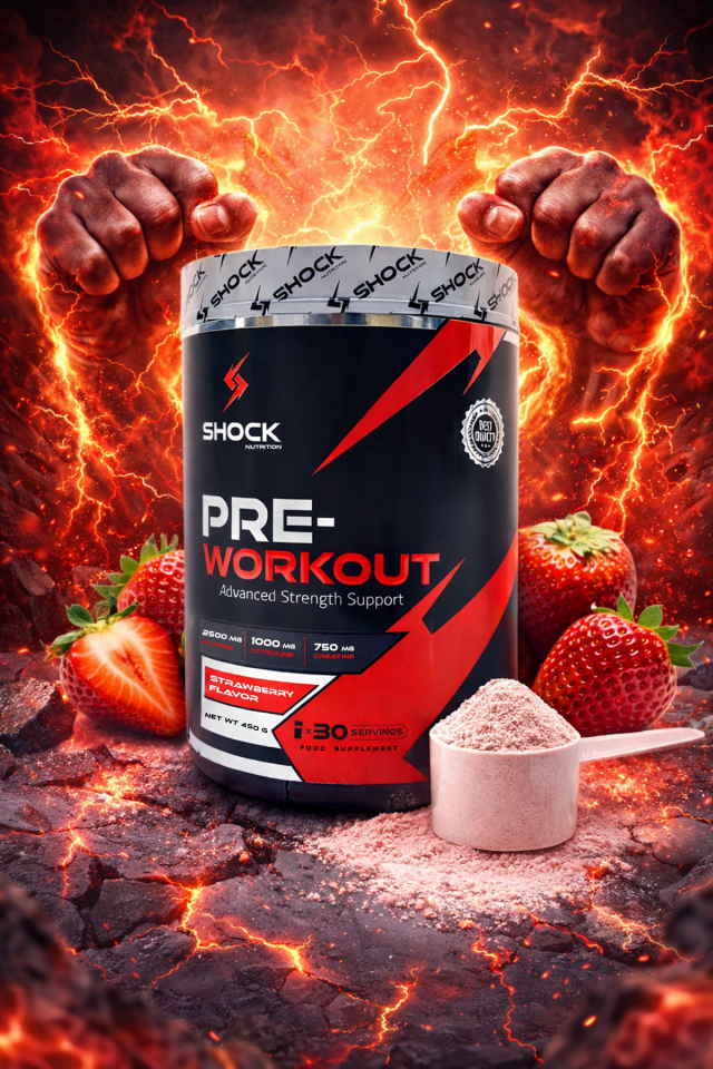 Shock Nutrition Pre Workout Çilek Aromalı 450g 30 Servis