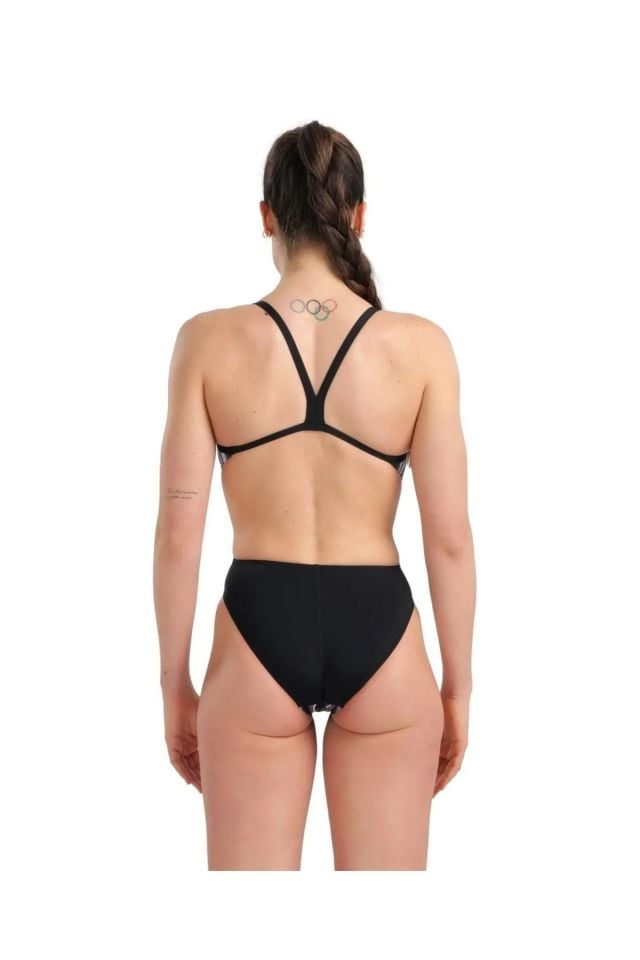 Arena Women's SwimSuit Challenge Back Marbled Bayan Yüzücü Mayo Desenli Siyah 005562550