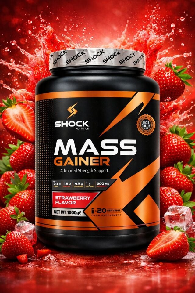 Shock Nutrition Mass Gainer Çilek Aromalı 1000g 20 Servis