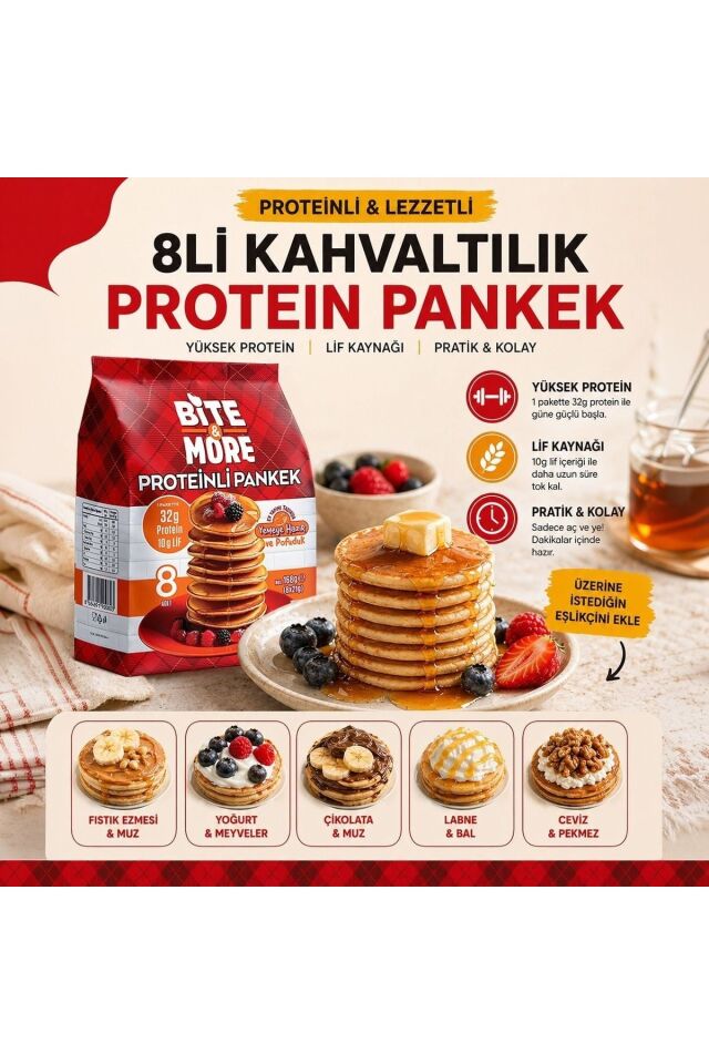 Bite & More Kahvaltılık Protein Pankek 168g (8'li Paket)