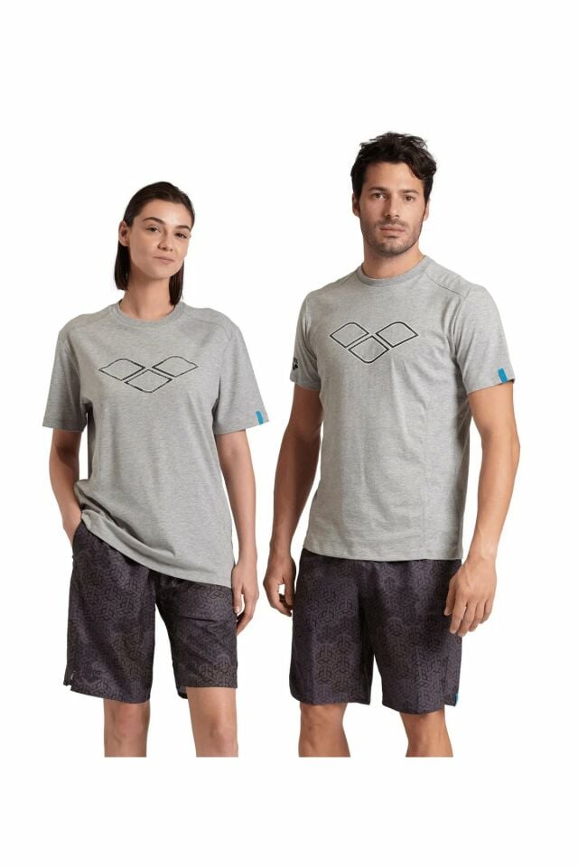 Arena T-Shirt Logo Cotton Unisex Kısa Kol Tişört XXL Beden Gri 005336551-2X