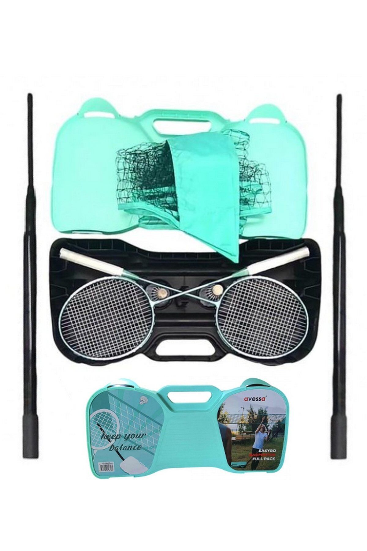 Avessa DS-1000 Taşınabilir Badminton Tam Set 2 Raket + 2 Top + File