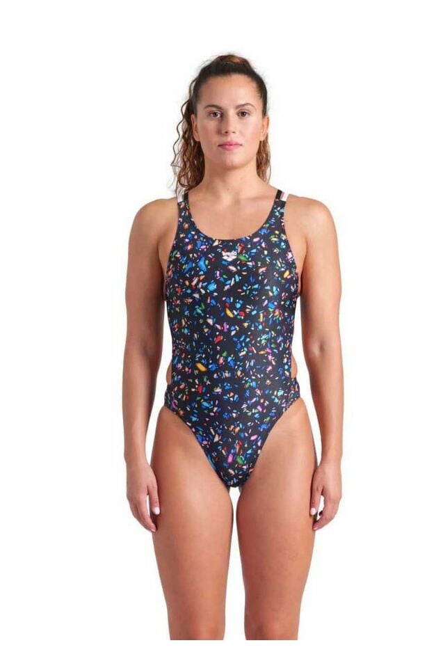 Arena Women's Arena Confetti Swimsuit Swim Tech Multi Bayan Yüzücü Mayo Siyah 009071551